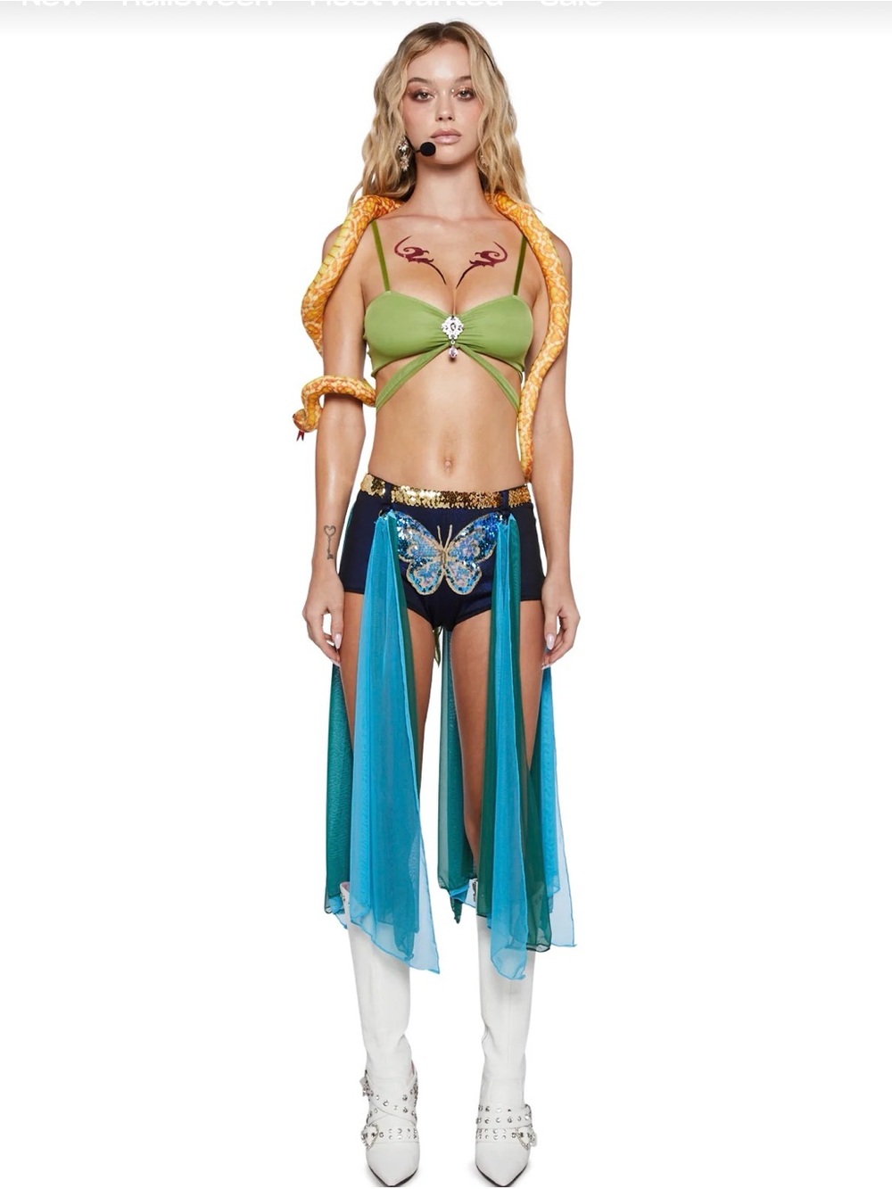 Dolls Kill Green Strappy Bikini Top with Jewel Accent